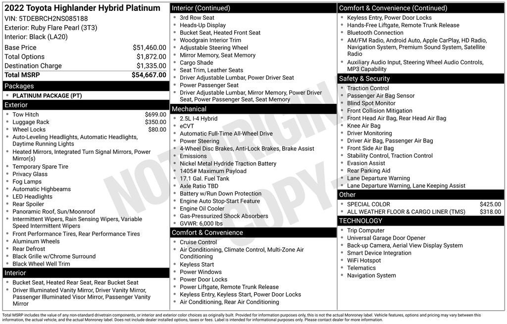 2022 Toyota Highlander Hybrid Platinum