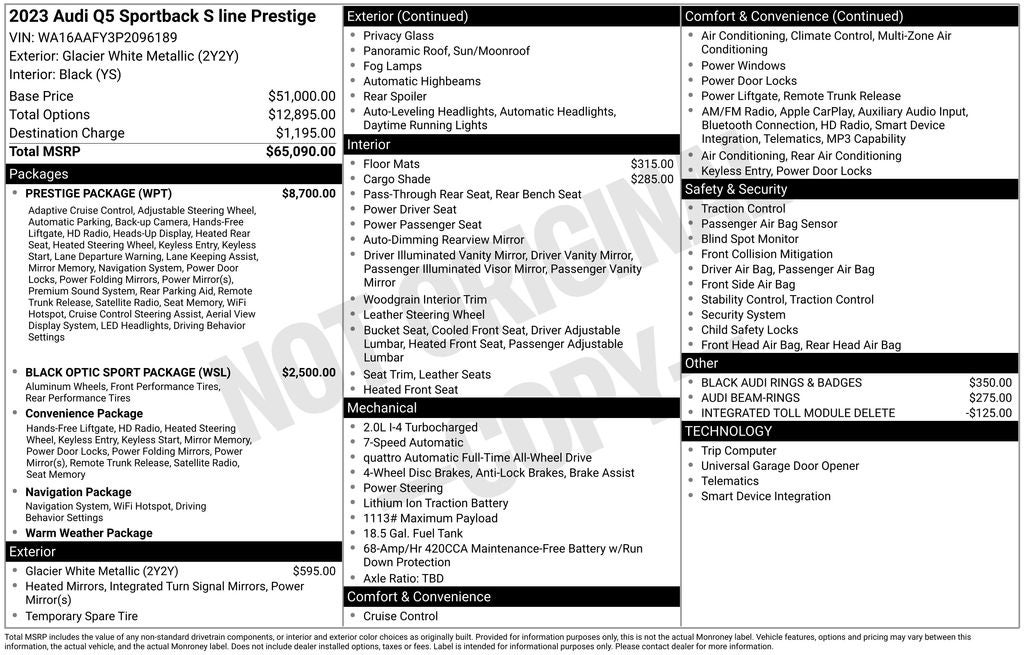 2023 Audi Q5 Sportback 45 S line Prestige quattro