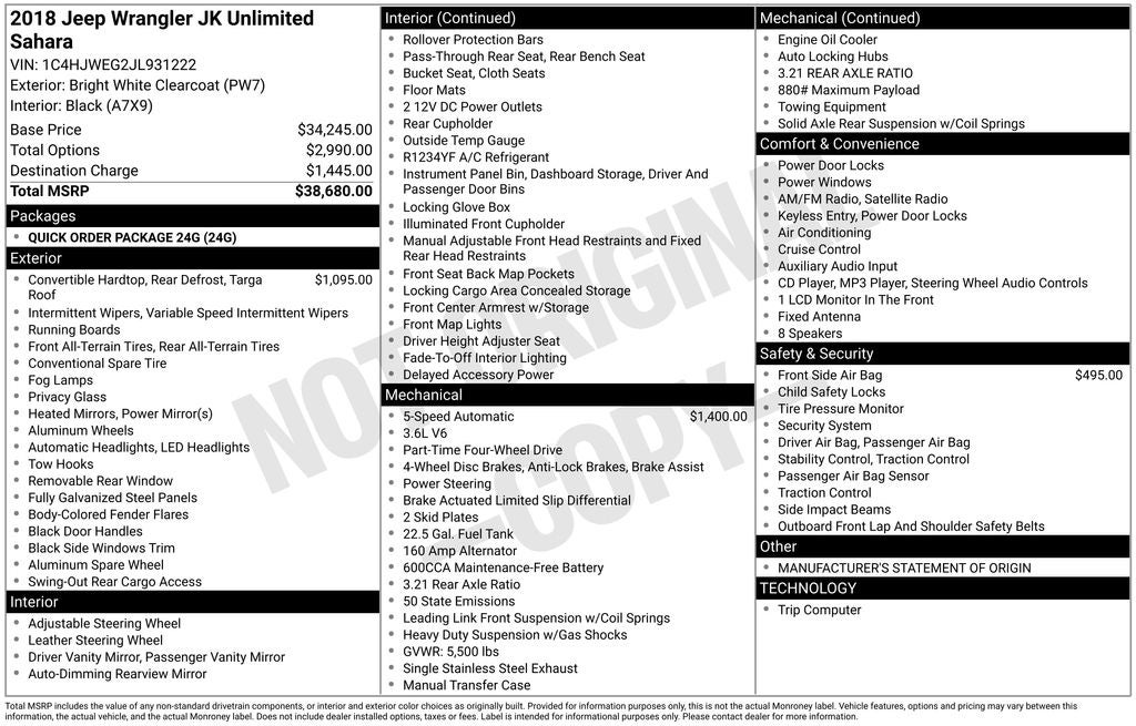 2018 Jeep Wrangler JK Unlimited Sahara