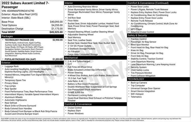 2022 Subaru Ascent Limited