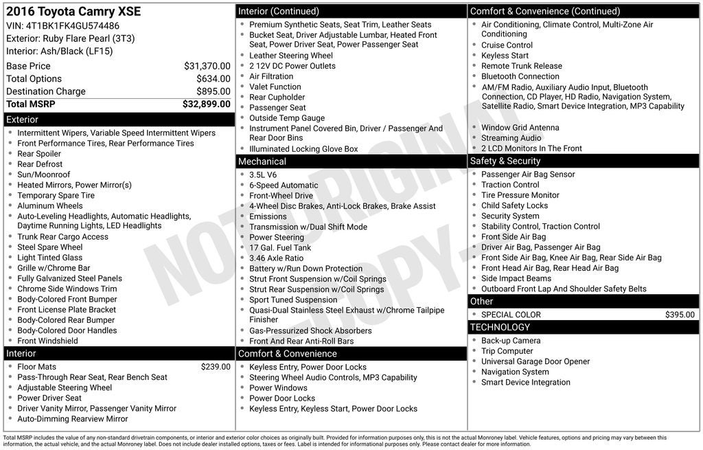 2016 Toyota Camry XSE V6