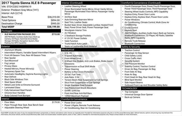 2017 Toyota Sienna XLE 8 Passenger