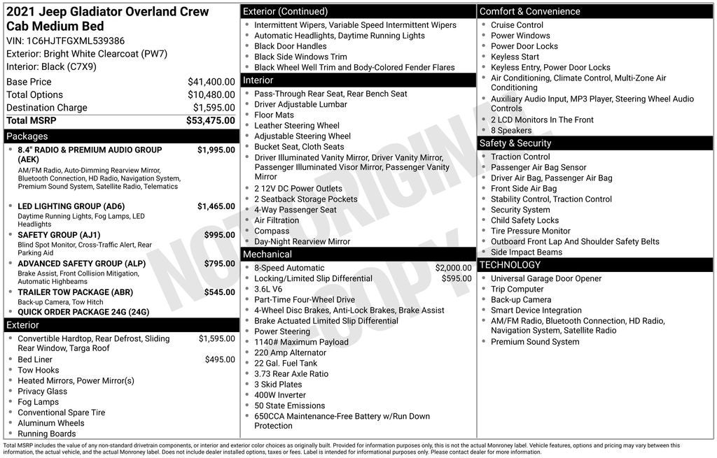 2021 Jeep Gladiator Overland 4x4