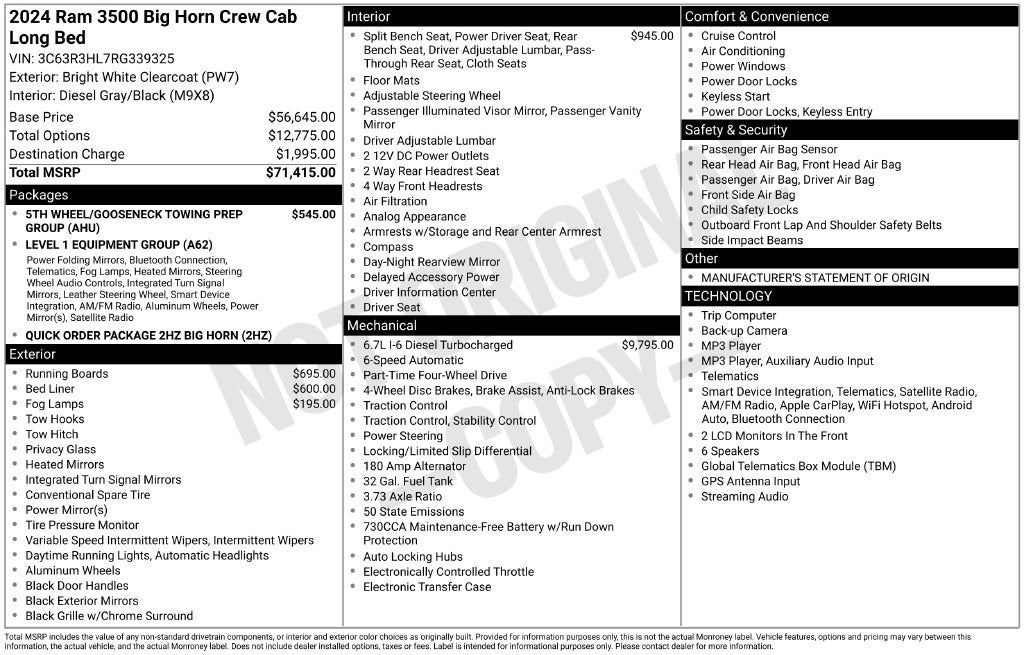 2024 RAM 3500 Big Horn Crew Cab 4x4 8' Box