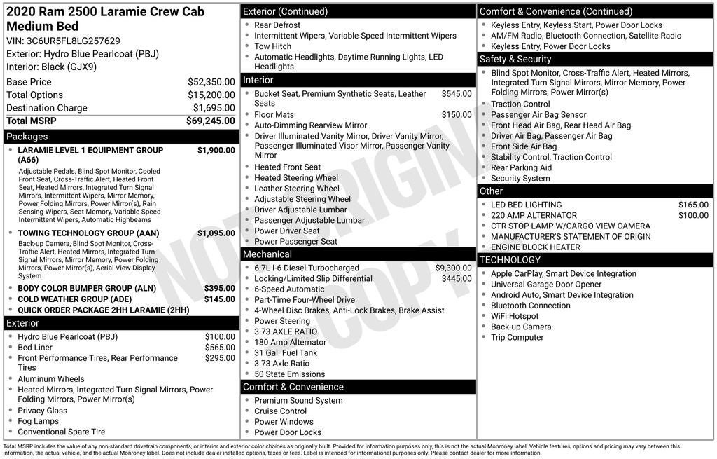 2020 RAM 2500 Laramie Crew Cab 4x4 6'4' Box